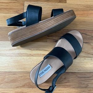 STEVE MADDEN Teenie leather strappy flatform wedge sandals